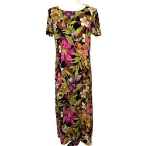 August Max Women’s Vintage NWT Silk Shift Floral Midi Dress size 6 Dark Romantic